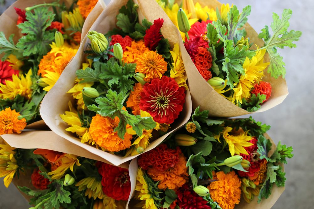 Bright mixed flower bouquets